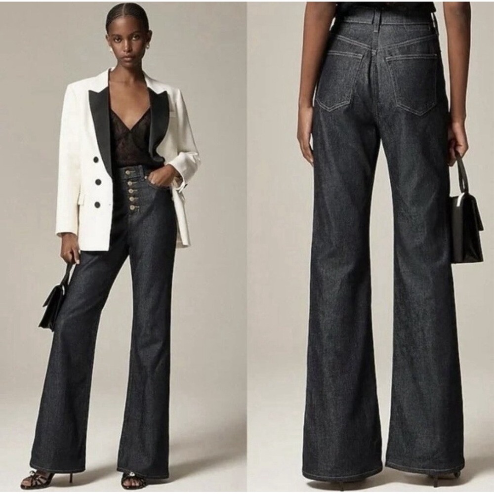 J Crew Jeans Size 28P 96 Flare High Rise Button Fly Dark Wash RE-96-IDG Boho